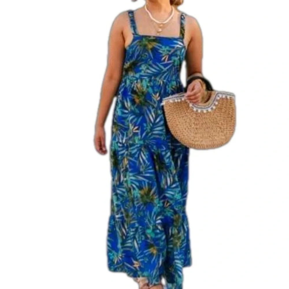 BOG Band of Gypsies NWT Tropical Tiered Maxi Summer Sun Dress M MSRP $70
